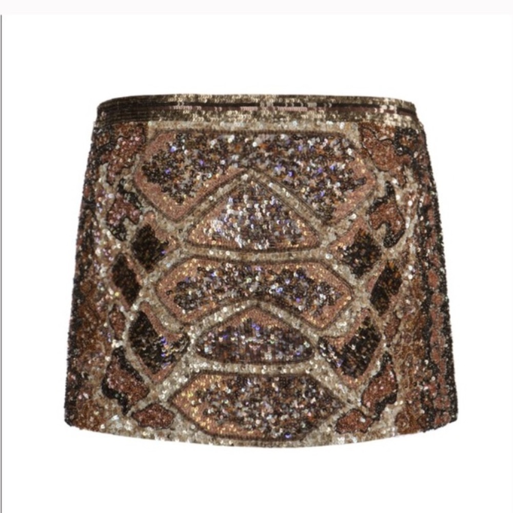 AllSaints Rose Gold and Bronze Sequin Mini Skirt